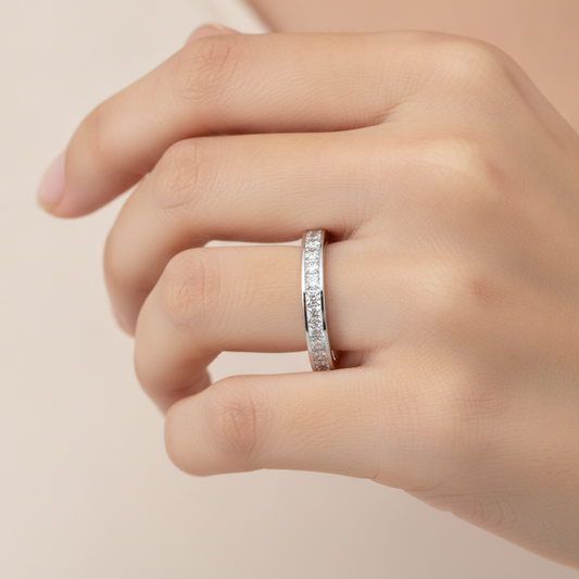 Plentiful Half Eternity Wedding Band In 925 Sterling Silver - Fourteen