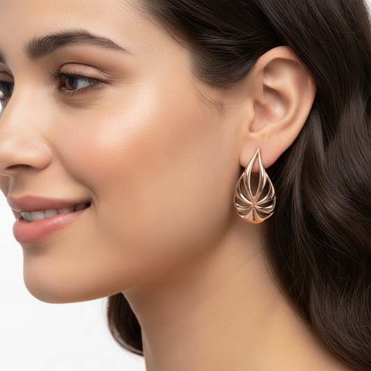 Gold Teardrop Leaf Cutout Stud Earrings 15mmendoftext