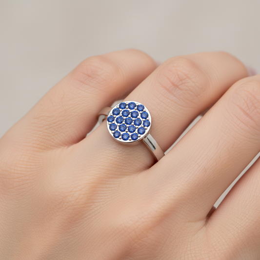 Blue Sapphire Cluster Pav Ring