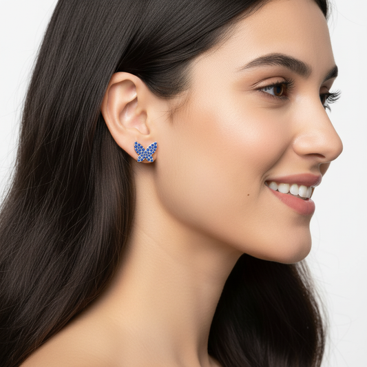 Blue Sapphire Butterfly Stud Earrings With Screw Back Closure - Two