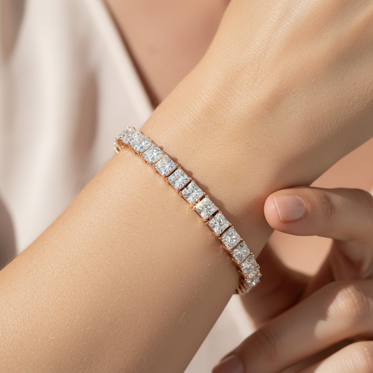 Princess Cut Diamond Tennis Bracelet in Rose Gold