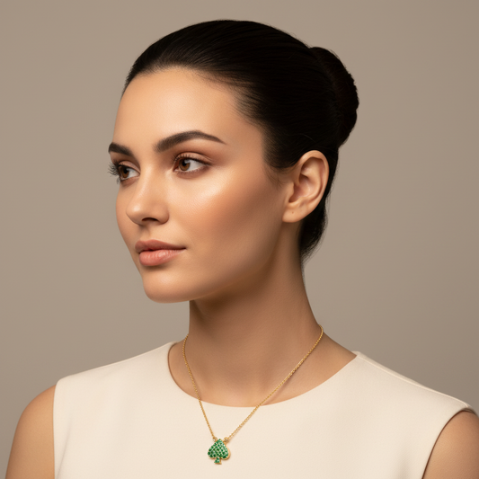 Green Crystal Spade Pendant Necklace - Two