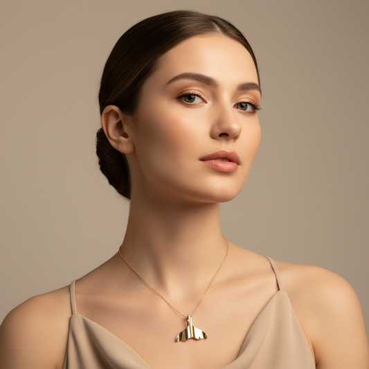 Rose Gold Diamond Whale Tail Pendant Necklace