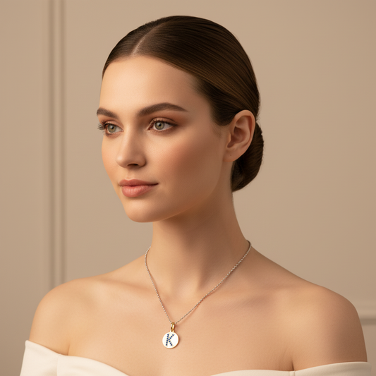 Personalized K Letter Pendant Necklace In White Gold With Blue Stones - Two