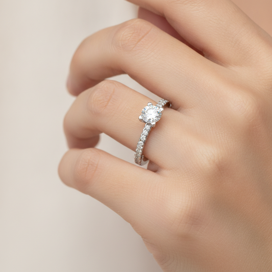 Fair Solitaire Ring In 925 Sterling Silver - Fourteen