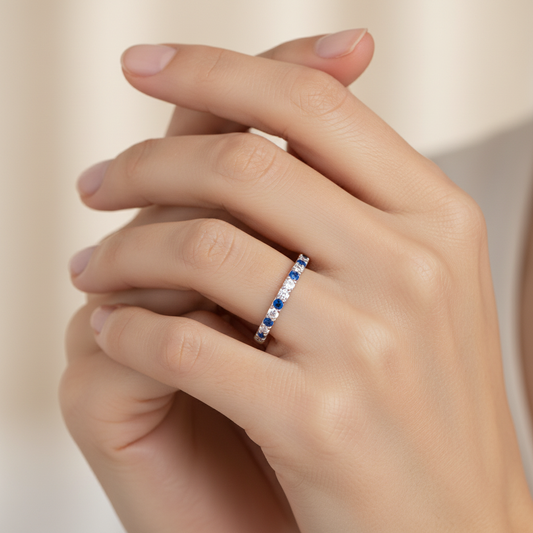 Sapphire and Diamond Alternating Stackable Band Ring