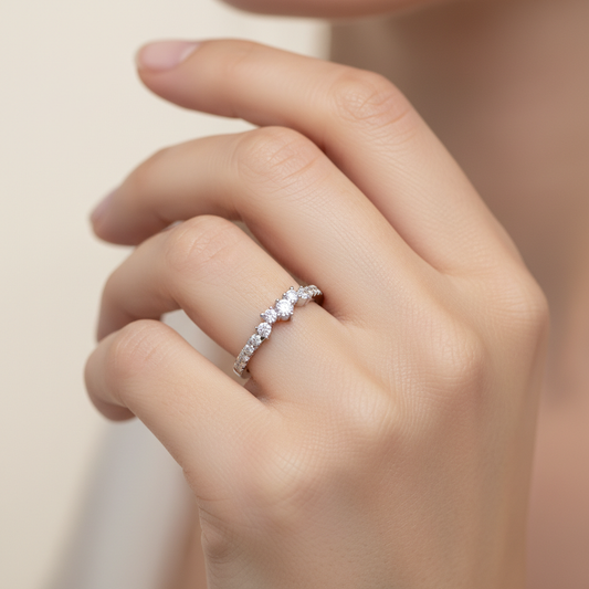 Five Stone Diamond Ring with Pave Band in White Gold