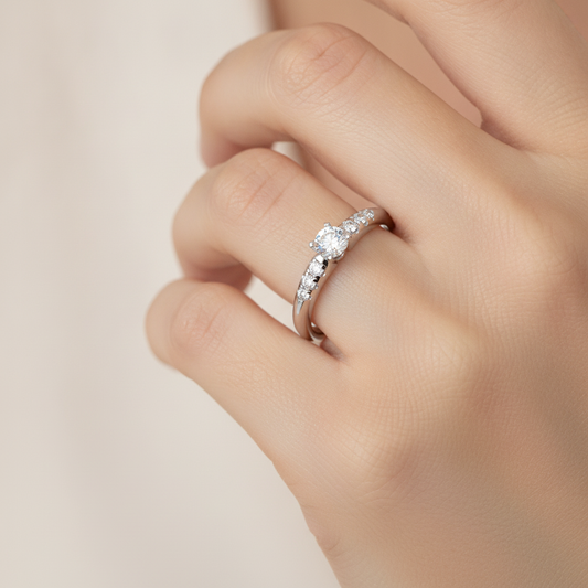 Jazzy Solitaire Ring In 925 Sterling Silver - Fourteen