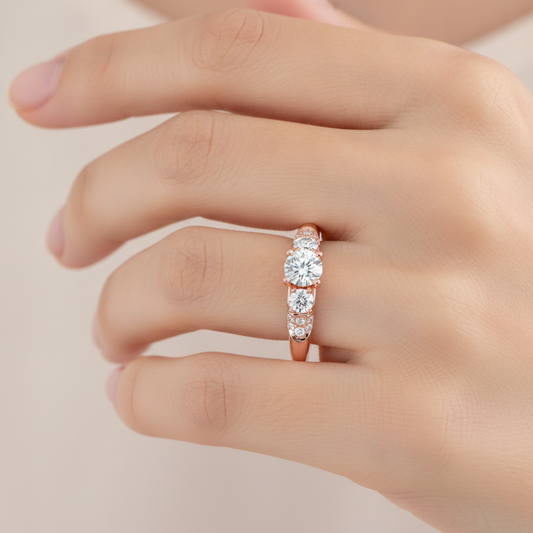 Phile Three Stone Diamond Engagement Ring In 925 Sterling Silver - Fourteen