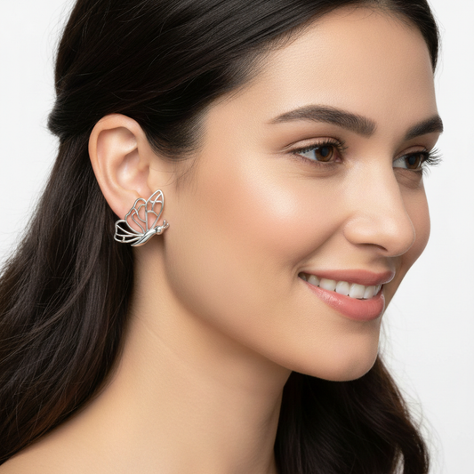 Gold Butterfly Stud Earrings 8mm x 15mm Delicate Insect Earrings