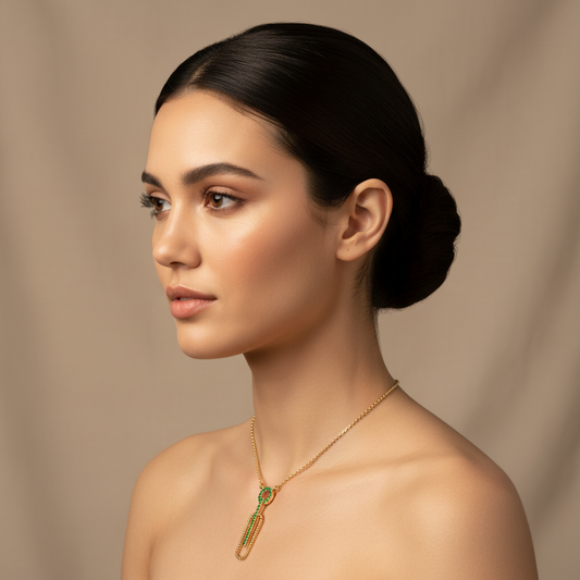 Emerald Geometric Link Pendant Necklace