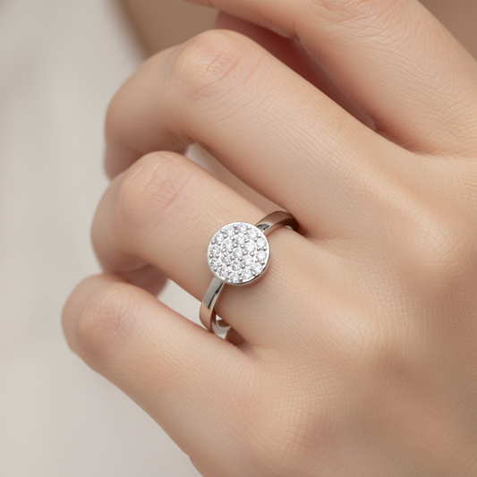 Pav Diamond Cluster Ring with Slim Band