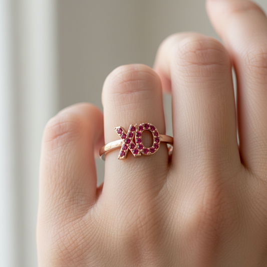 XO Hugs and Kisses Ruby Pav Ring