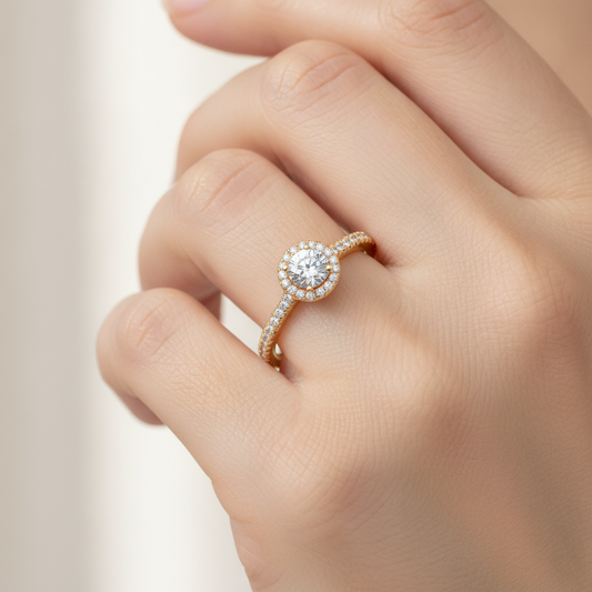 Lovely Classic Halo Diamond Engagement Ring In 925 Sterling Silver - Fourteen