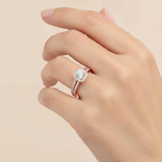 Rose Halo Ring In 925 Sterling Silver - Fourteen