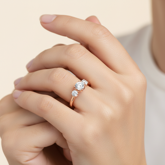 Rose Gold Three Stone Diamond Engagement Ring