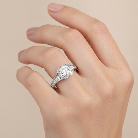 Belle Halo Ring In 925 Sterling Silver - Fourteen