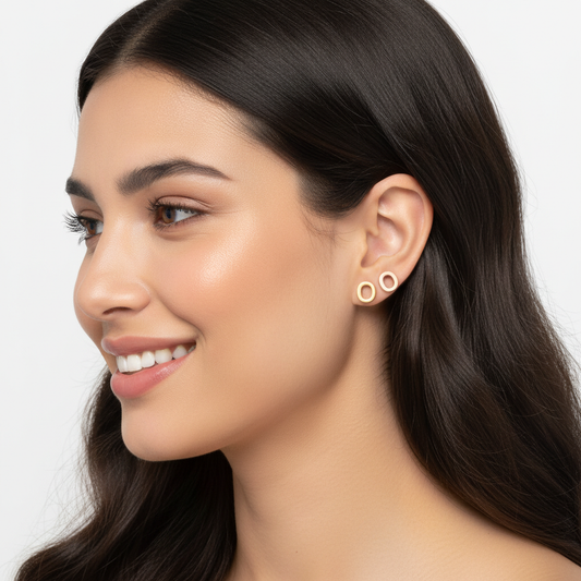 Gold Circle Stud Earrings Minimalist Open Hoop Studs
