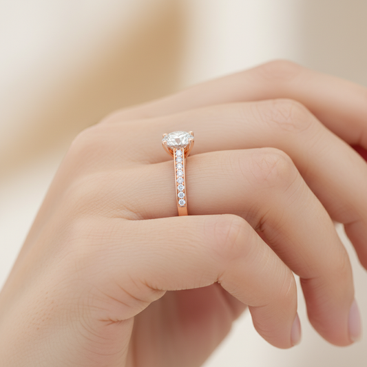 Rose Gold Solitaire Diamond Engagement Ring with Cathedral Setting