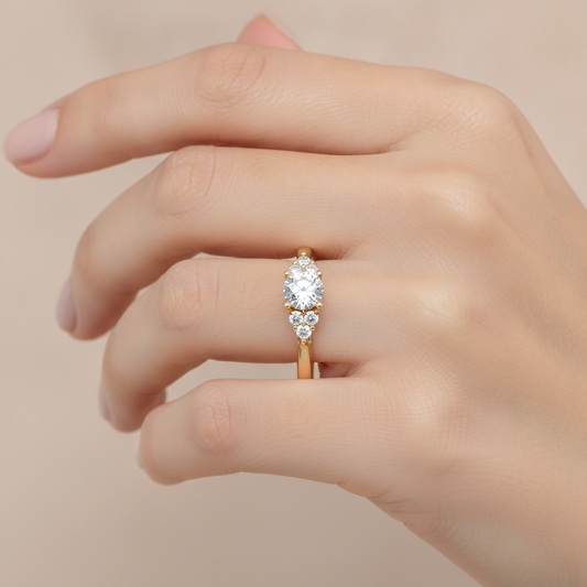 Celestial Solitaire Ring In 925 Sterling Silver - Fourteen