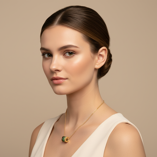 Triple Band Emerald And Black Onyx Pendant Necklace - Two
