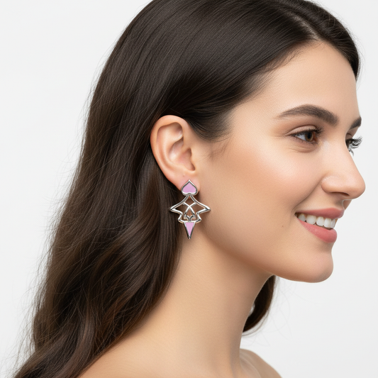 Pink Enamel Ice Cream Cone Stud Earrings Sterling Silver