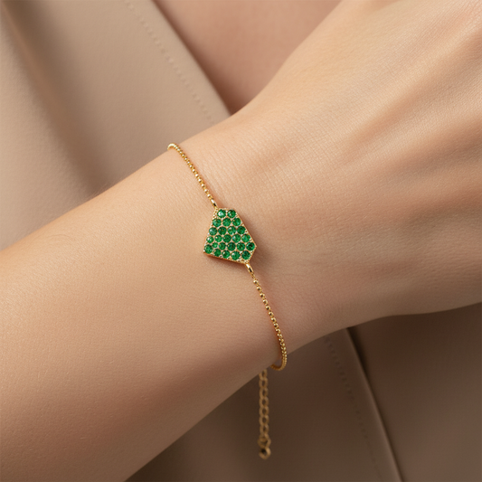 Emerald Pav Geometric Pentagon Bracelet - Two
