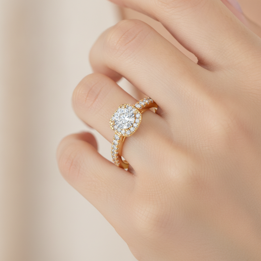 Bern Halo Diamond Engagement Ring In 925 Sterling Silver - Fourteen