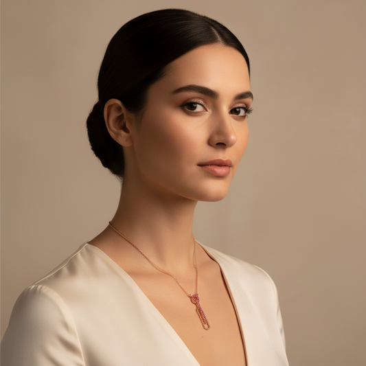 Ruby Geometric Safety Pin Pendant Necklace