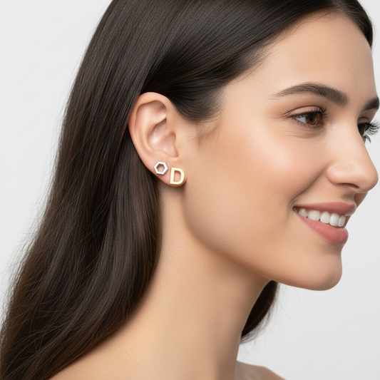 Gold Letter D Initial Stud Earrings
