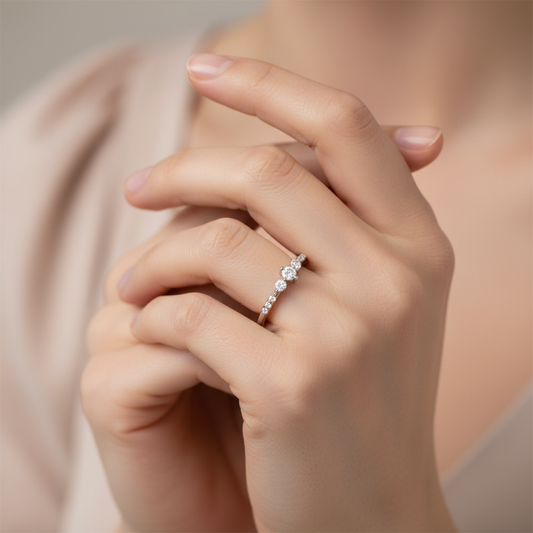 Curved Diamond Wedding Band White Gold Stackable Ring