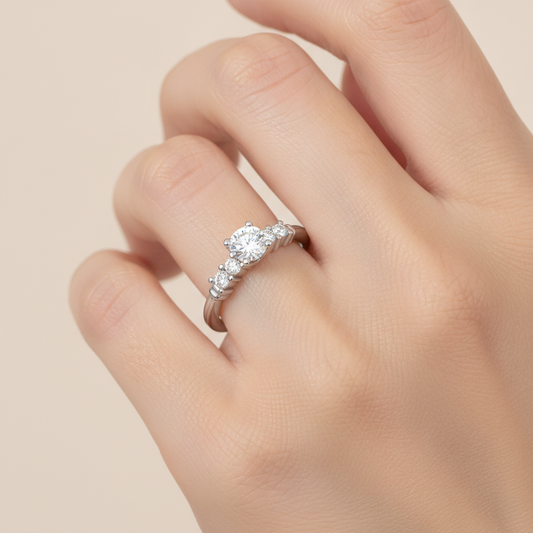 Stately Solitaire Ring In 925 Sterling Silver - Fourteen