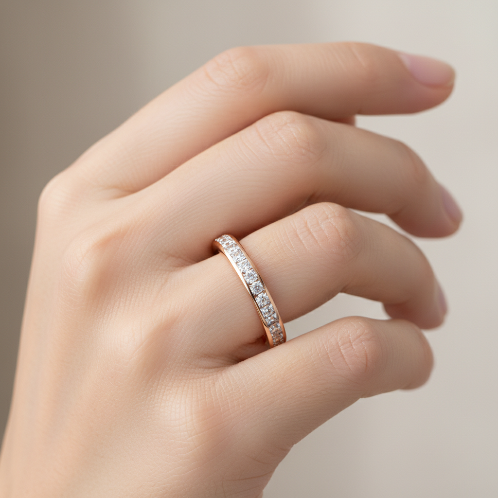 Rose Gold Diamond Eternity Wedding Band Ring - Fourteen