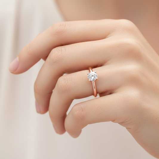 1 Ct Round Moissanite Four Prong Solitaire Engagement Ring in 925 Sterling Silver