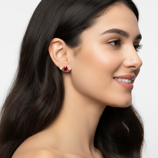 Rose Gold Garnet and Diamond Cluster Stud Earrings