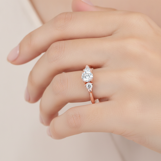 Effer Three Stone Diamond Engagement Ring In 925 Sterling Silver - Fourteen