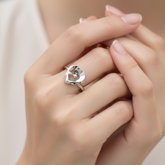 Sterling Silver Open Heart Ring with Ball Accents