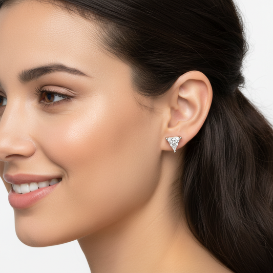 Triangle Cut Diamond Stud Earrings in White Gold with Screw Backs