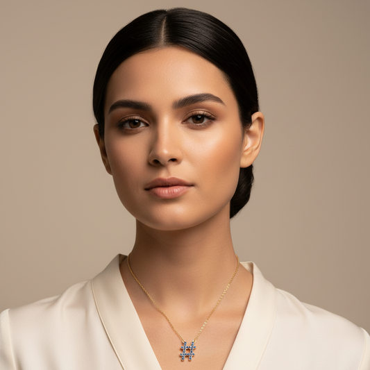 Blue Crystal Hashtag Pendant Necklace - Two