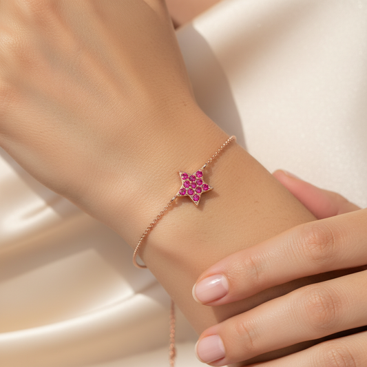 Ruby Star Pendant Bracelet With Double Chain Design - Two