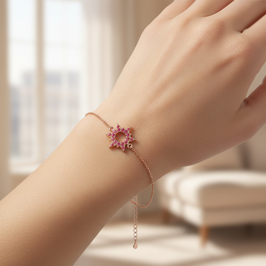Pink Crystal Starburst Bracelet With Open Center Design - Two