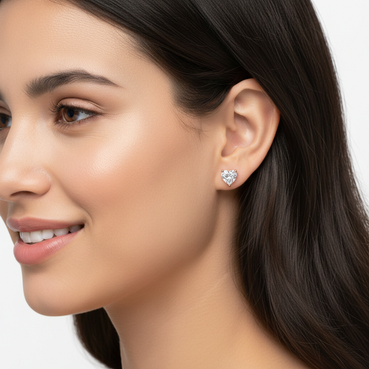 Heart Cut Diamond Stud Earrings with Screw Back in White Gold