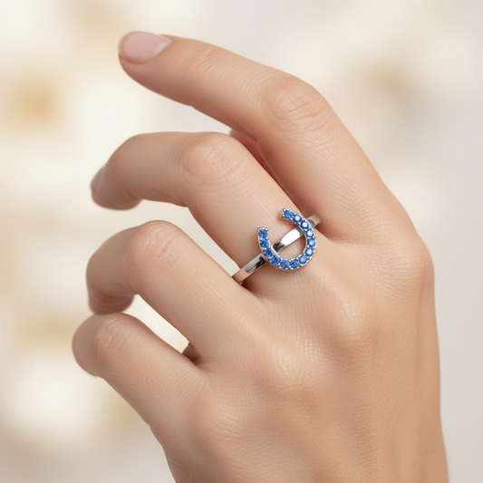 Blue Crystal Horseshoe Ring - Two