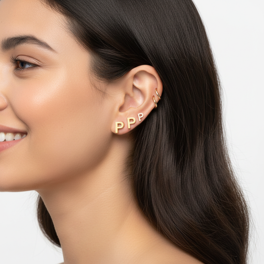 Gold Letter P Initial Stud Earrings