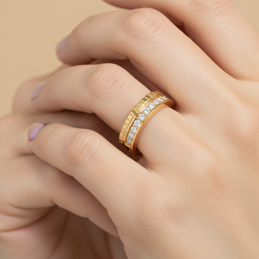 Pav Diamond Eternity Band Ring With Geometric Detailing - Two