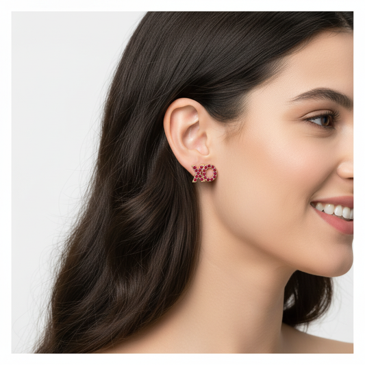 Xo Pink Crystal Stud Earrings With Screw Back Closure - Two