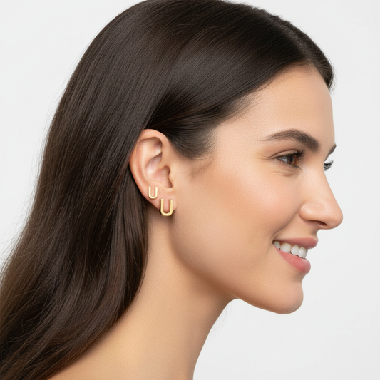 Gold Letter U Initial Stud Earrings