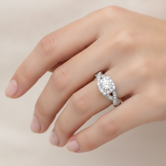 Delicate Halo Ring In 925 Sterling Silver - Fourteen