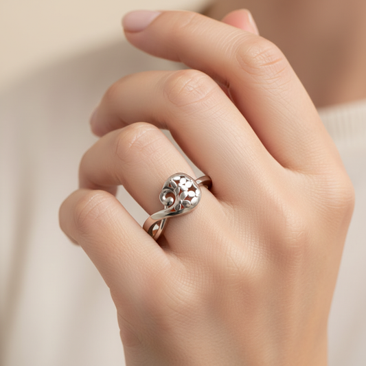 Sterling Silver Floral Heart Infinity Ring