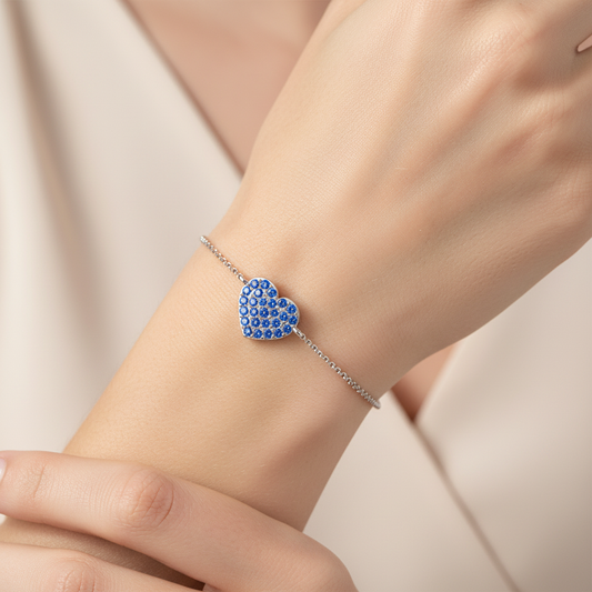 Blue Sapphire Pav Heart Bracelet - Two